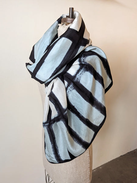 ENSEMBLE - Silk scarf - Pale Blue Grey and Black | Stitch and Tickle