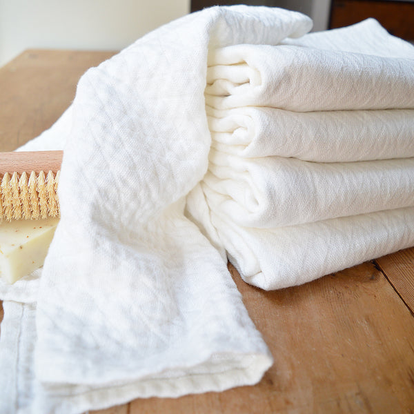 diamond weave linen small hand towel - white