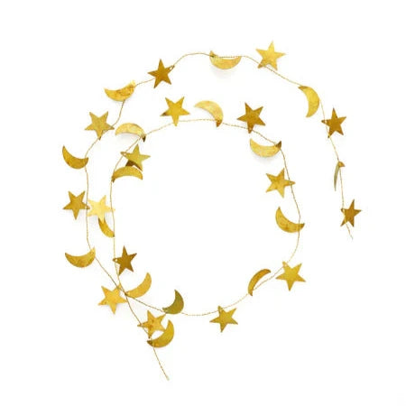 Fog Linen Brass Star and Moon Garland Handmade wire wreath holiday decorations garland ornaments sowa boston small business gift shop home decor store boutique