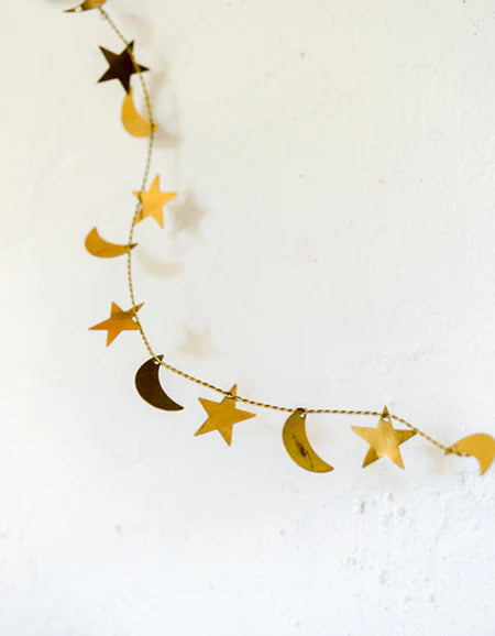 Fog Linen Brass Star and Moon Garland Handmade wire wreath holiday decorations garland ornaments sowa boston small business gift shop home decor store boutique