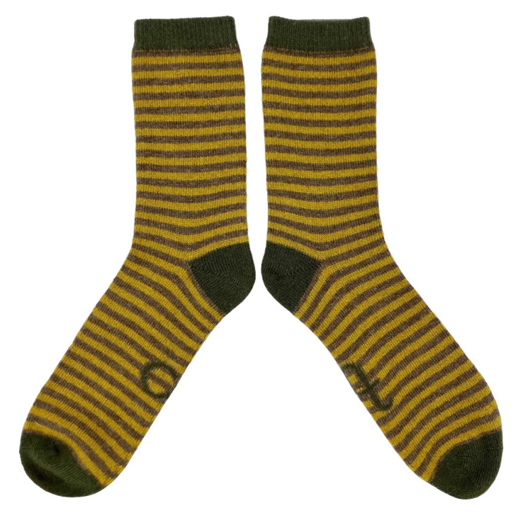 Catherine Tough Merino Lambswool Ankle crew Socks knitted yellow green stripe brown orange colorblock stripe made in Scotland gift shop Boston sowa boutique mens winter accessories