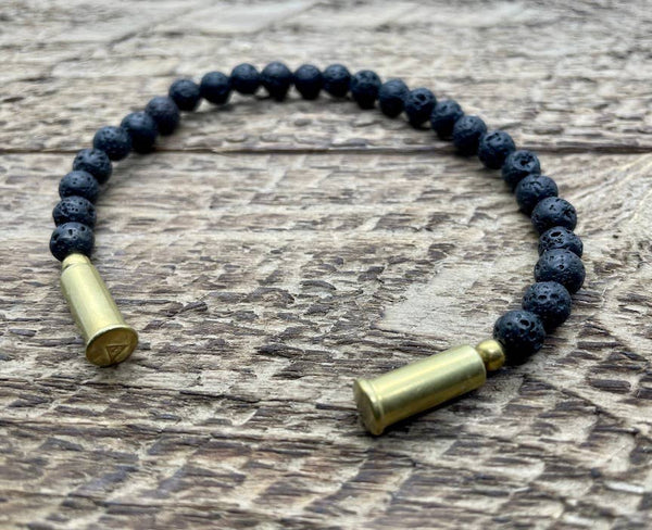 Matte lava beads bracelet brass magnetic closure.  Mens gifts unisex bracelet shop boston sowa gift store boutique gifts for him