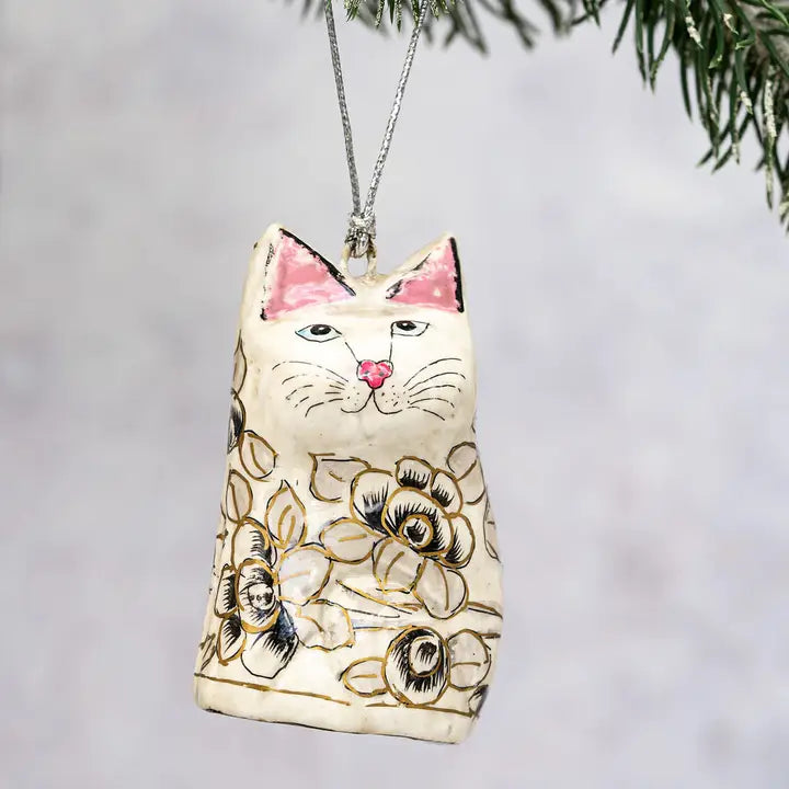 handmade paper mache cats Christmas holiday hanging bauble ornament gift shop boutique store sowa boston