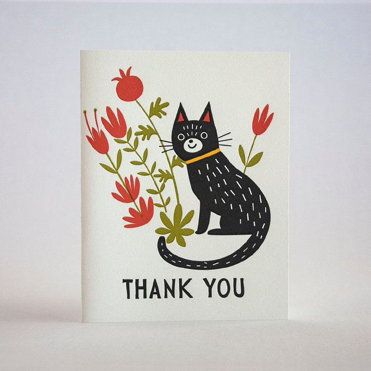 Fugu Fugu Letterpress Greeting Card notecard Boston Gift Shop Sowa Gift Store Independent Boutique thank you illustrated cat floral