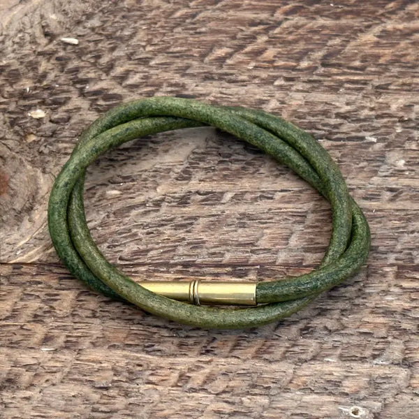 Double Wrap Leather Bracelet - Green