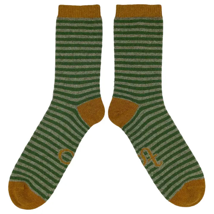 Catherine Tough Merino Lambswool Ankle crew Socks knitted yellow green stripe brown orange colorblock stripe made in Scotland gift shop Boston sowa boutique mens winter accessories