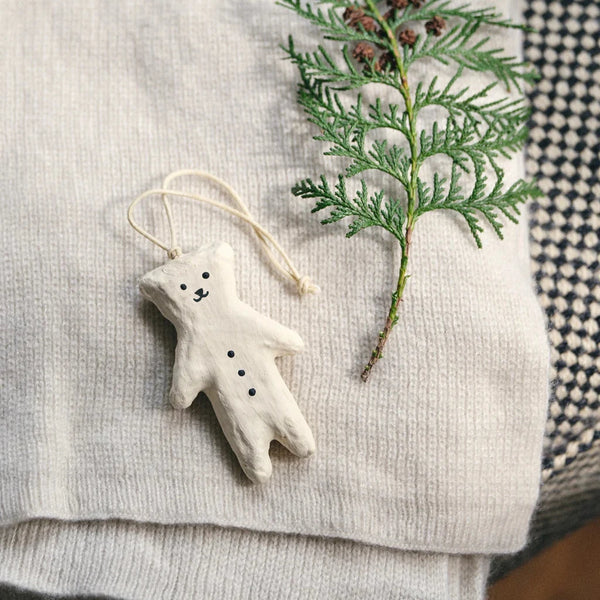 fog linen papier paper mache white snowman bear ornament recycled paper sustainable gift shop boston boutique store holiday 