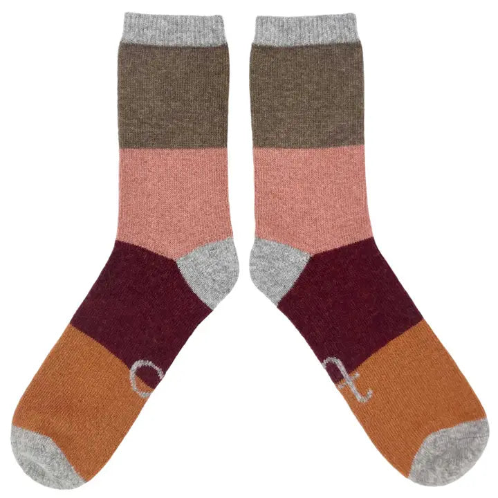 Catherine Tough Merino Lambswool Ankle crew Socks knitted red burgundy brown orange colorblock stripe made in Scotland gift shop Boston sowa boutique mens winter accessories