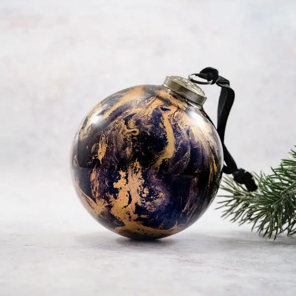 handmade gold marble glass Christmas holiday hanging bauble ornament gift shop boutique store sowa boston