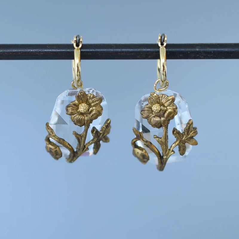 Monshiro Jewelry Japanese earrings design floral nature inspired brass glass vintage handmade shop Boston sowa gift store boutique