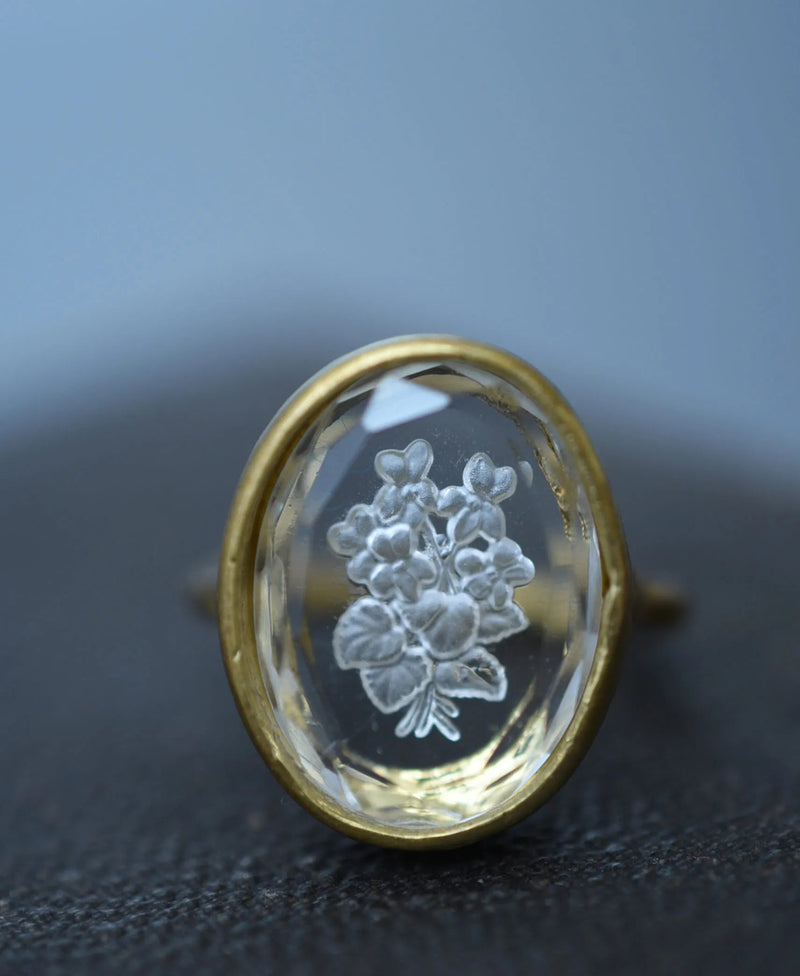 Monshiro Jewelry Japanese design floral nature inspired brass glass vintage handmade shop Boston sowa gift store boutique ring