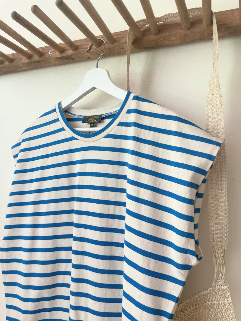 Le Mont Saint Michel French Breton striped cotton Tilda Short Sleeve T-shirt azure light sky blue tank mariniere top Sowa Boston gift shop fashion boutique store