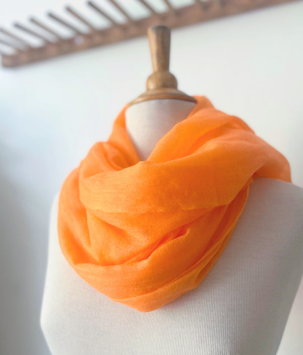 Meg cohen Cashmere whisper featherweight lightweight scarf melon orange SoWA shop Boston boutique gift store