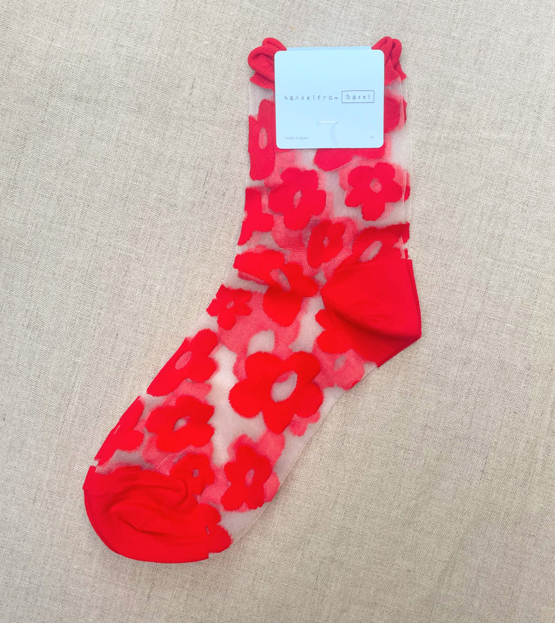 Hansel from Basel pop Socks sheer floral flower red nylon sowa Boston shop gift store boutique