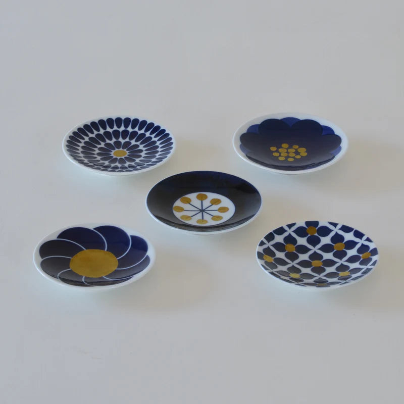 Ameico Kihara mamezara bean plate set of 5 blue white gold porcelain home decor Kitchenware dinnerware Japan shop Boston sowa gift set boutique store