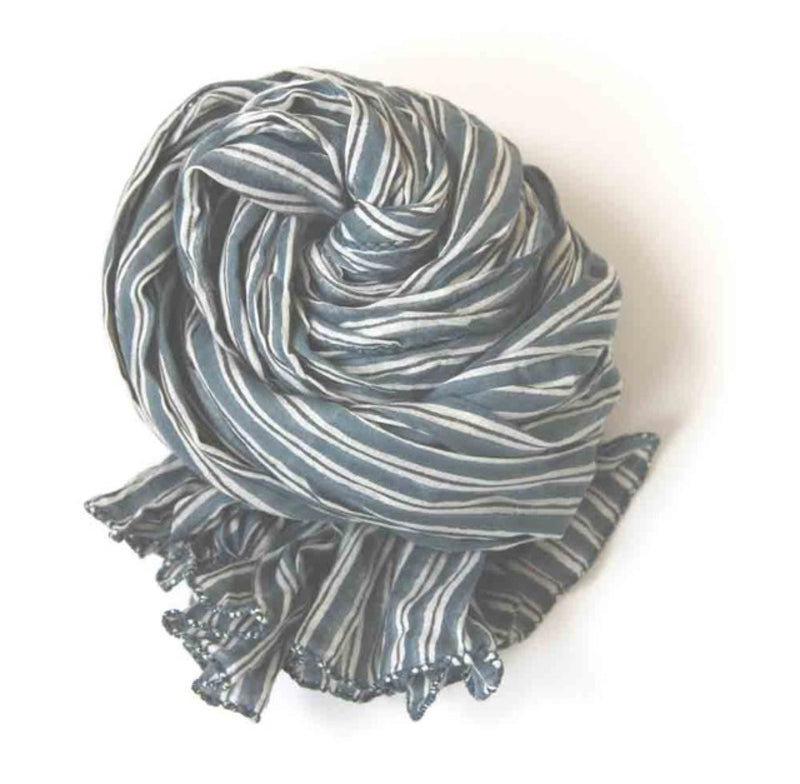 Organic Cotton Block Printed Scarf - Denim Matisse Stripe