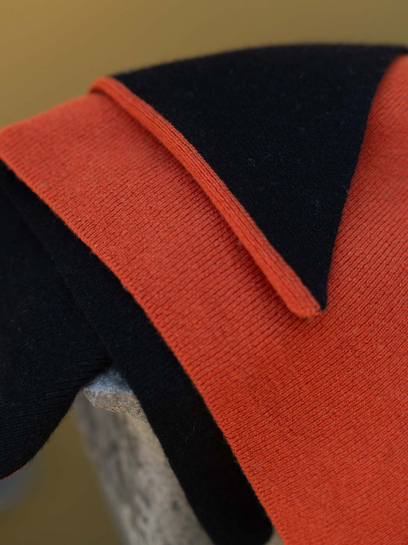 Oats & Rice Mia Knitted Cashmere Bandana vermillion and black reed orange wool triangle shop boston gift store luxury gifts boutique sowa handmade