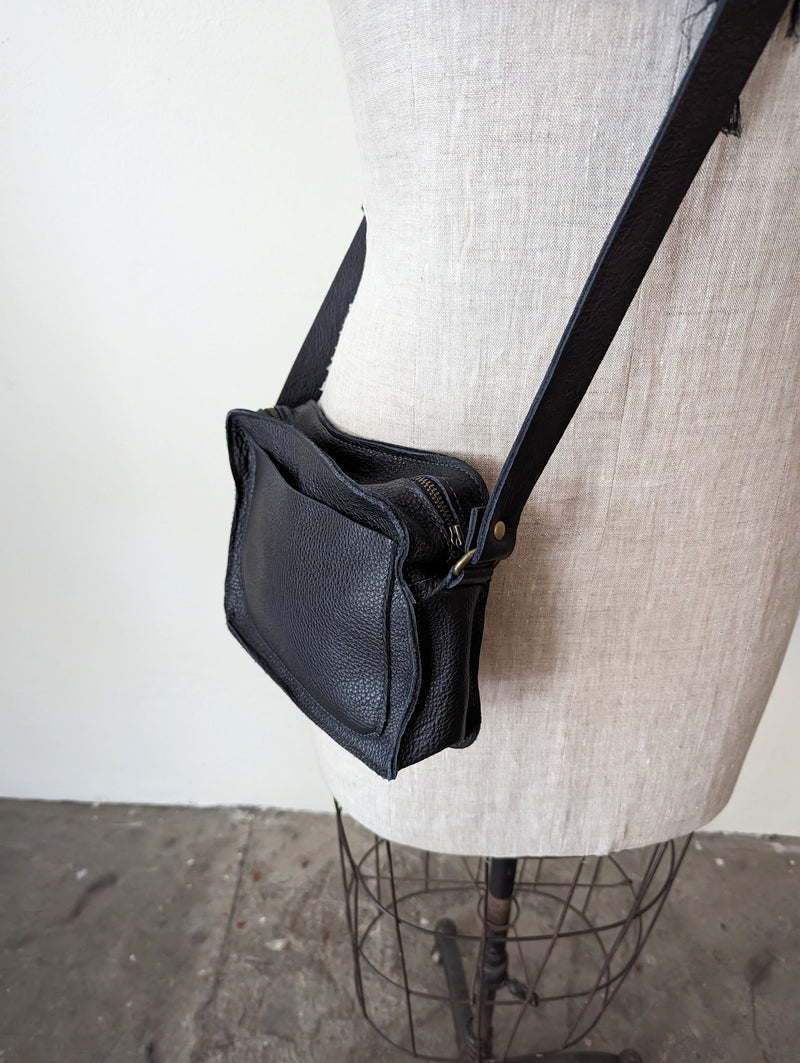 COACH Logo Web Strap Leather Black Crossbody Satchel Bag