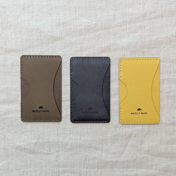 Woolly made minimalist phone wallet stick on  leather handmade shop Boston SoWA gift shop boutique