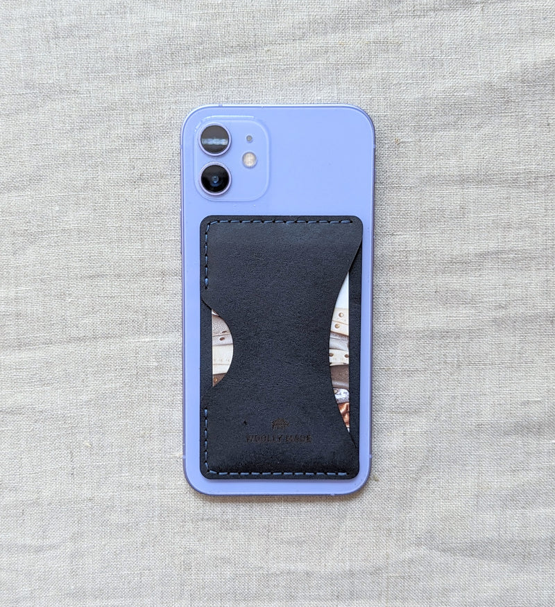 Woolly made minimalist phone wallet stick on  leather handmade shop Boston SoWA gift shop boutique