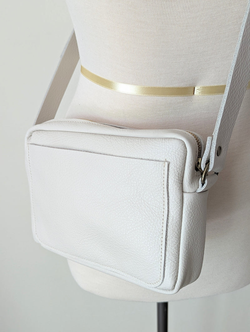 Stitch and Tickle leather lisbon off white oyster small crossbody bag shop boston handmade leather bags boutique studio sowa gift store