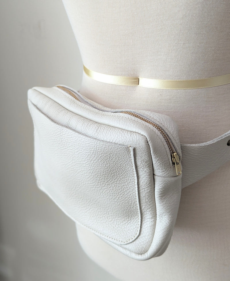 Stitch and Tickle leather lisbon small crossbody bag shop boston handmade leather bags boutique studio sowa gift store oyster off white hip waist bag