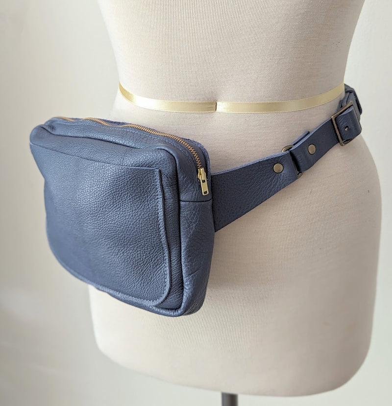 Stitch and Tickle leather lisbon blue ocean small crossbody bag shop boston handmade leather bags boutique studio sowa gift store waist hip bag fanny pack