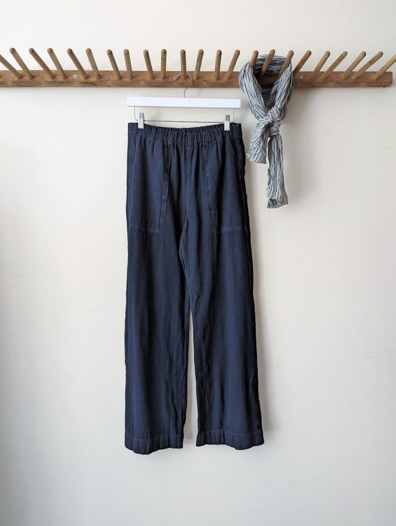 Auntie Oti bootcut pants indigo dark blue khadi cotton cropped length shop boston gift store sowa boutique