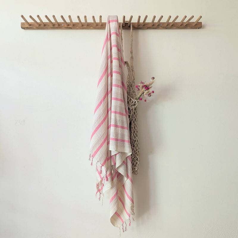 Home & Loft beach bath Turkish cotton stripe pink ivory towel sowa Boston small business gift shop boutique store