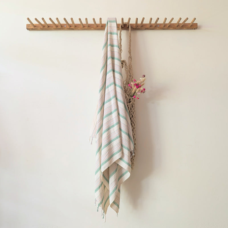 Home & Loft beach bath Turkish cotton stripe green ivory towel sowa Boston small business gift shop boutique store