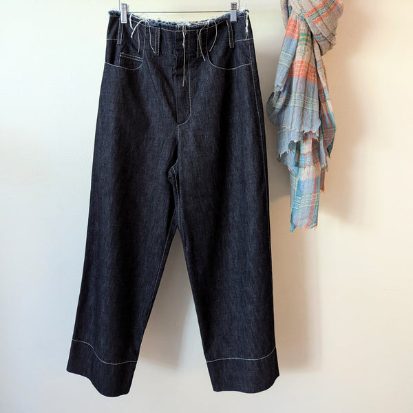 Wide Leg Bootcut Dark Blue Jeans Susanne Bommer Stitch and Tickle small business gift shop sowa boston