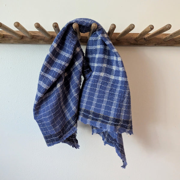 Moismont Floulard 744 Wool Plaid Square Denim Blue White Unisex France India Handmade Woven Scarf Sowa Boutique Gift Store Shop Boston 