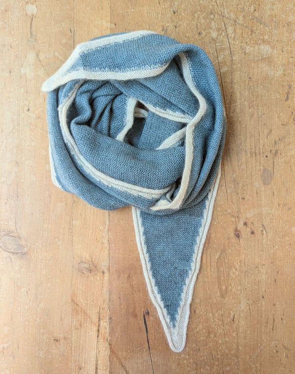 Oats & Rice Austen Spindle-shaped Knitted Cashmere Scarf Air Force Blue light gray border large short scarf bandana wool shop boston gift store luxury gifts boutique sowa handmade