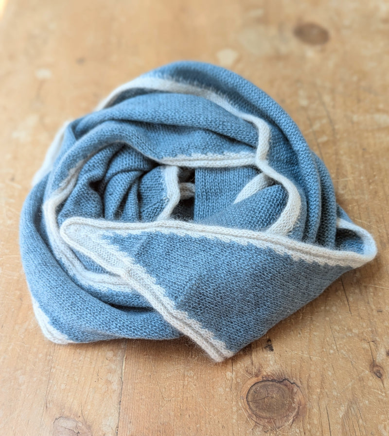 Oats & Rice Austen Spindle-shaped Knitted Cashmere Scarf Air Force Blue light gray border large short scarf bandana wool shop boston gift store luxury gifts boutique sowa handmade