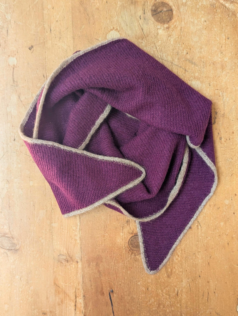 Oats & Rice Austen Spindle-shaped Knitted Cashmere Scarf Eggplant Purple gray border ribbed large short scarf bandana wool shop boston gift store luxury gifts boutique sowa handmade