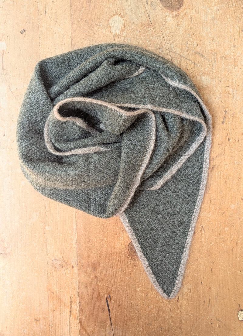 Oats & Rice Austen Spindle-shaped Knitted Cashmere Scarf Taupe Emerald Green border ribbed large short scarf bandana wool shop boston gift store luxury gifts boutique sowa handmade