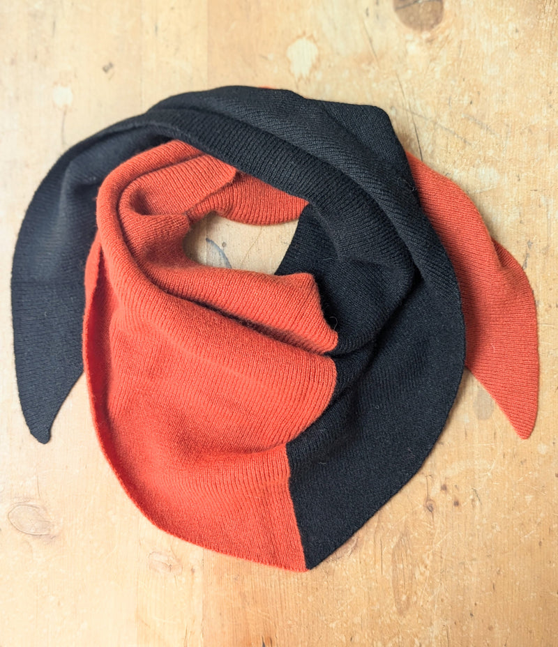 Oats & Rice Mia Knitted Cashmere Bandana vermillion and black red orange wool triangle shop boston gift store luxury gifts boutique sowa handmade