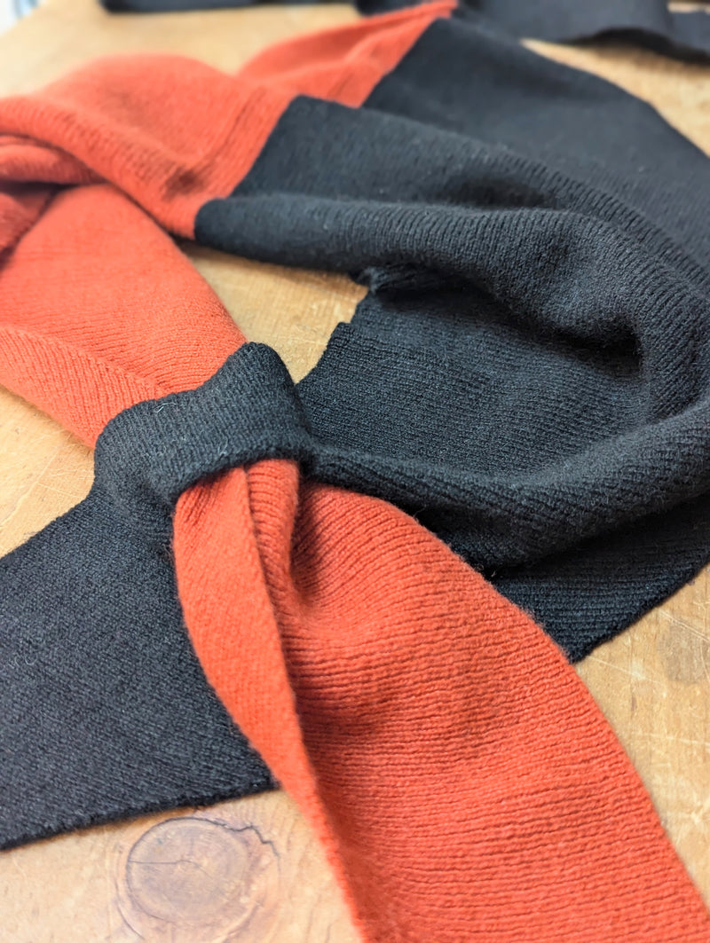 Oats & Rice Mia Knitted Cashmere Bandana vermillion and black red orange wool triangle shop boston gift store luxury gifts boutique sowa handmade