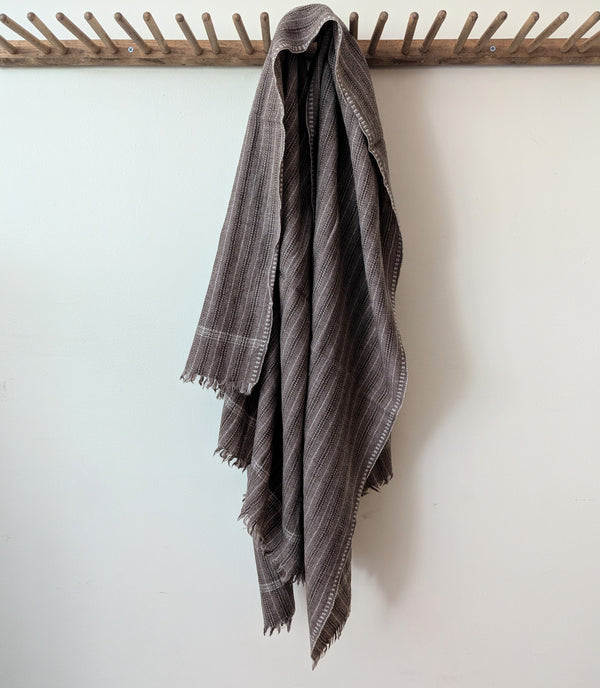 Moismont Plaid Laine 80 Natural brown textile throw blanket home decor stripe France India Handmade Woven Scarf Sowa Boutique Gift Store Shop Boston 