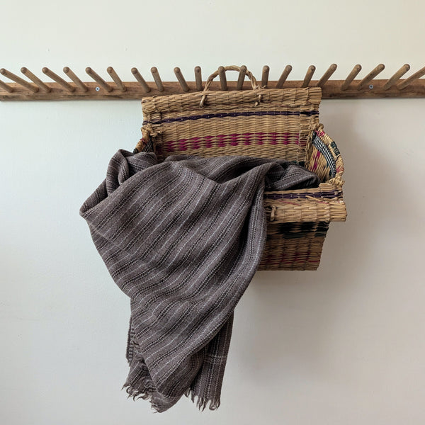 Moismont Plaid Laine 80 Natural brown textile throw blanket home decor stripe France India Handmade Woven Scarf Sowa Boutique Gift Store Shop Boston 