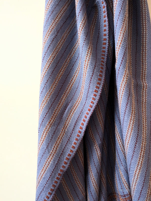 Moismont Plaid Laine 80 Cloud Blue textile throw blanket home decor orange white stripe France India Handmade Woven Scarf Sowa Boutique Gift Store Shop Boston 