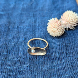 Occasionally sweet recycled 14k gold ring ayoka pearl made in NYC shop Boston sowa boutique jewelry handmade gift store