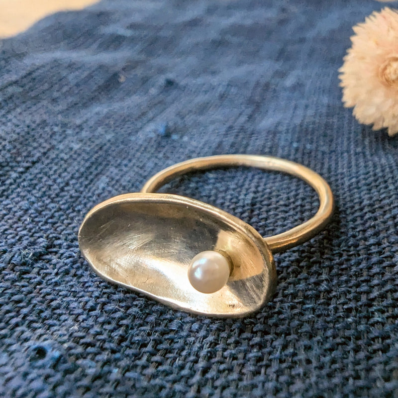 Occasionally sweet recycled 14k gold ring ayoka pearl made in NYC shop Boston sowa boutique jewelry handmade gift store