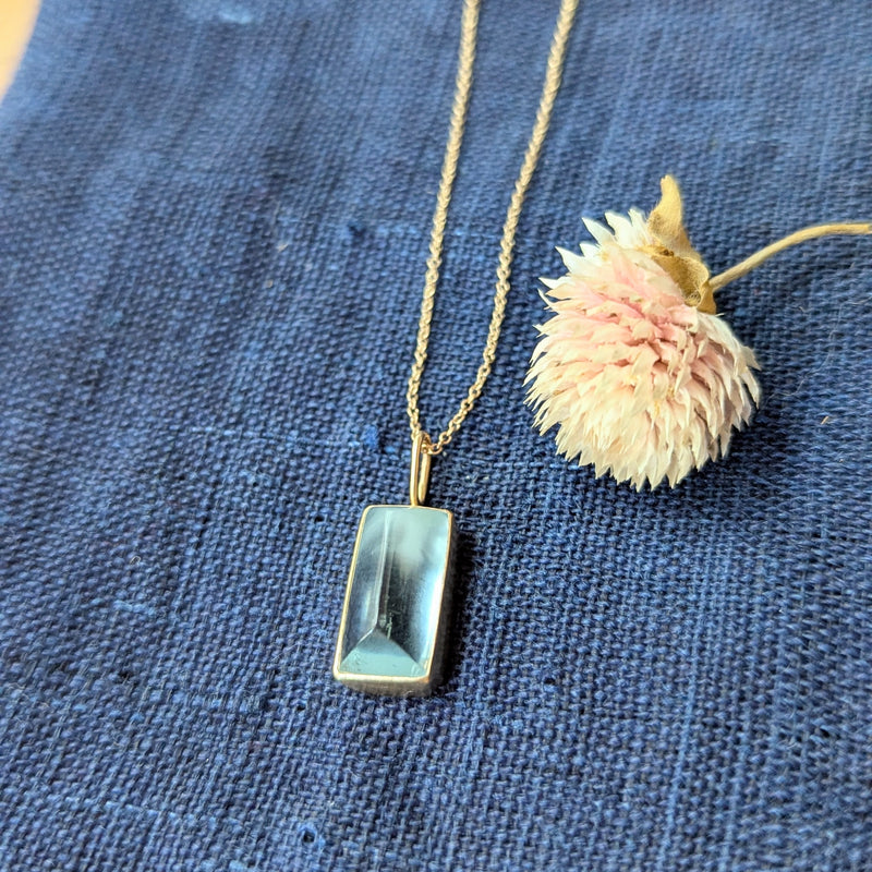 Occasionally sweet recycled 14k gold 16" aquamarine Gallery necklace made in NYC shop Boston sowa boutique jewelry handmade gift store