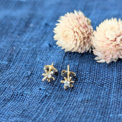 Occasionally sweet recycled 14k gold dawn earrings studs starburst made in NYC shop Boston sowa boutique jewelry handmade gift store