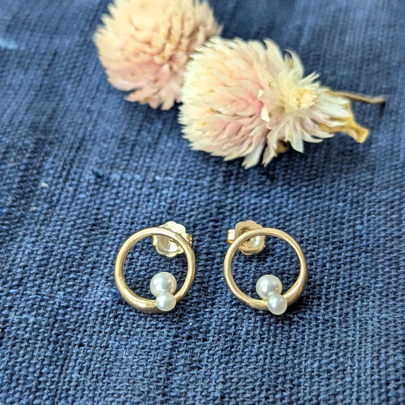 Occasionally sweet recycled 14k gold dawn earrings studs ayoka pearl made in NYC shop Boston sowa boutique jewelry handmade gift store