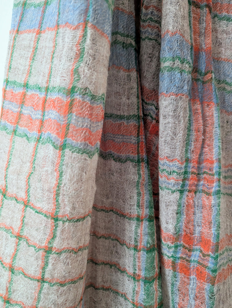 Large Wool Scarf - Orange, Blue and Green Plaid