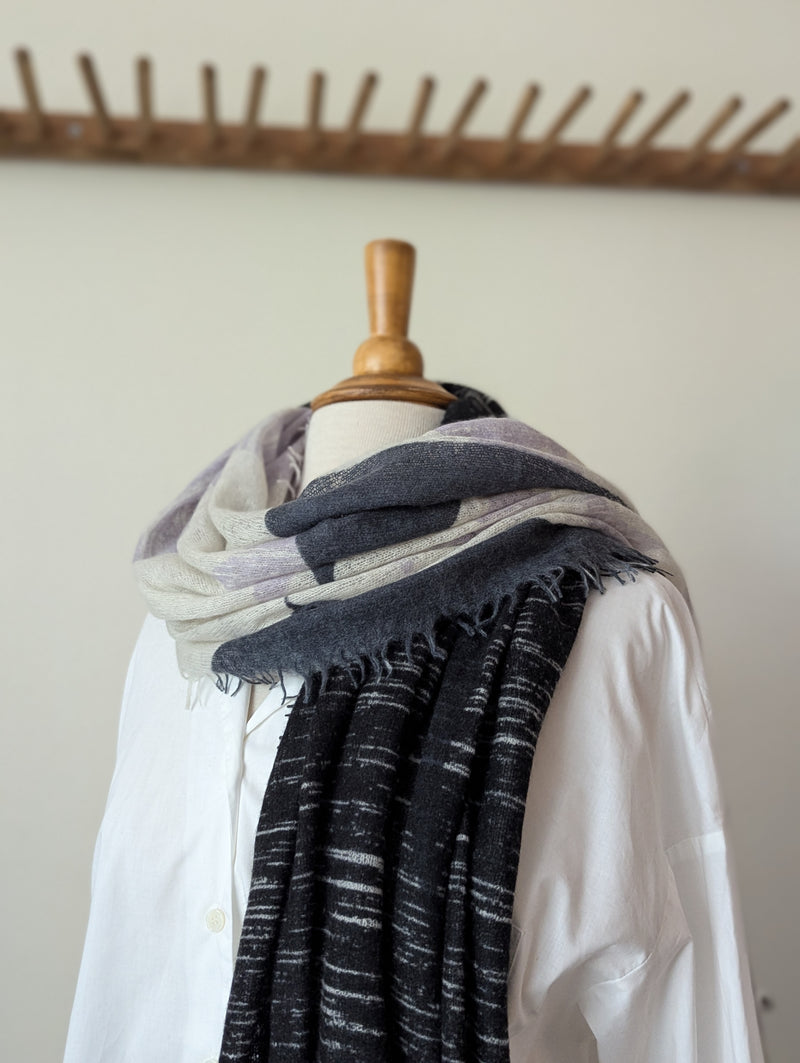 Pilgrim Waters Tumble Knitted Cashmere Wool Scarf rectangle lavendar white charcoal gray shop boston sowa boutique gift store