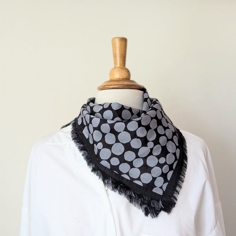 Pilgrim Waters Design bandana scarf Cotton silk polka dot gray black by Susy Pilgrim Water 