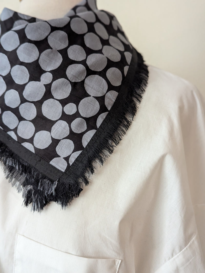 Pilgrim Waters Design bandana scarf Cotton silk polka dot gray black by Susy Pilgrim Water 